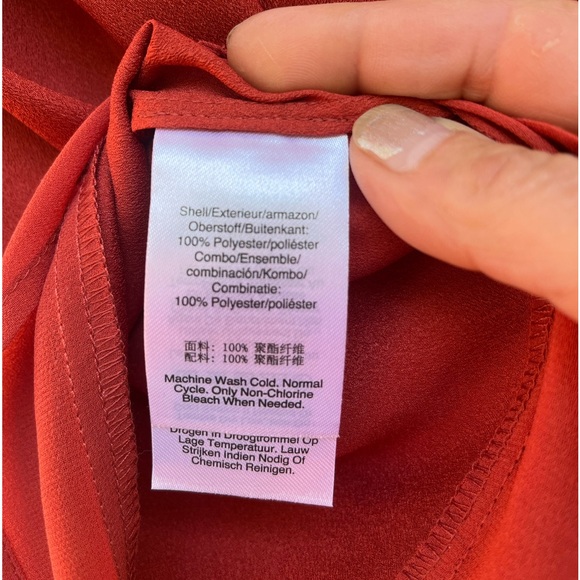 DKNY fire-red/orange sleeveless double V-neck blouse, sheer hemline, NWT, Small - Picture 8 of 9